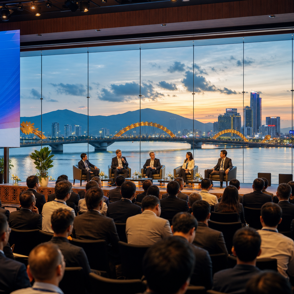 Da Nang skyline with modern tech buildings representing Vietnam's startup investment growth and business summit events.