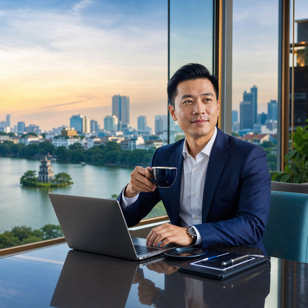 International business visitor meeting with an interpreter in Hanoi